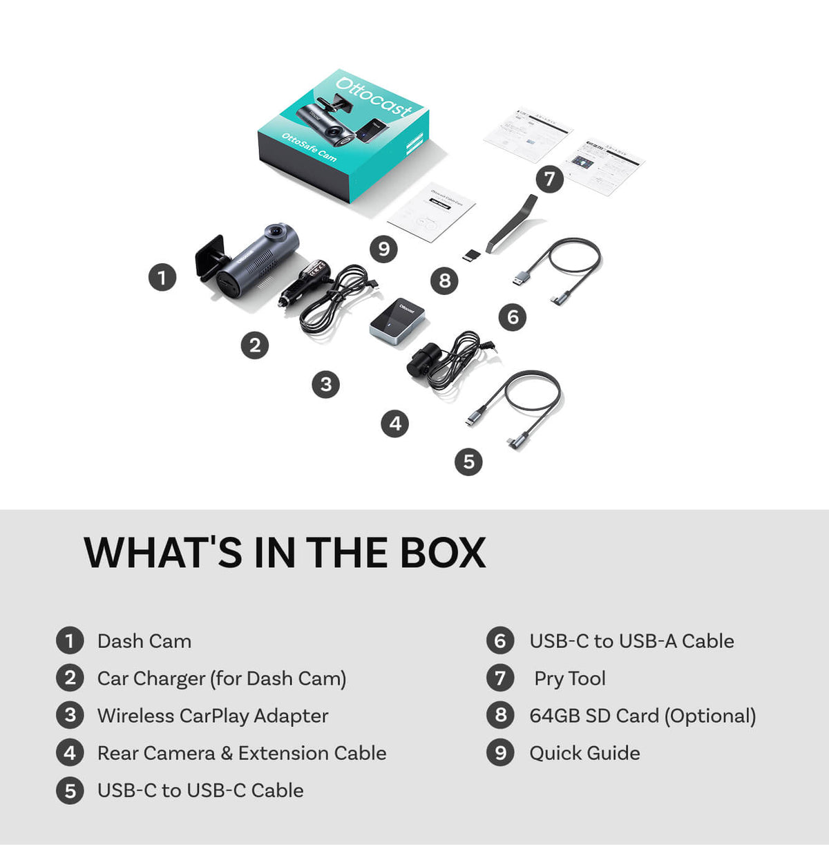 OttoSafe Cam 2-in-1 Dash Cam & Wireless CarPlay Adapter