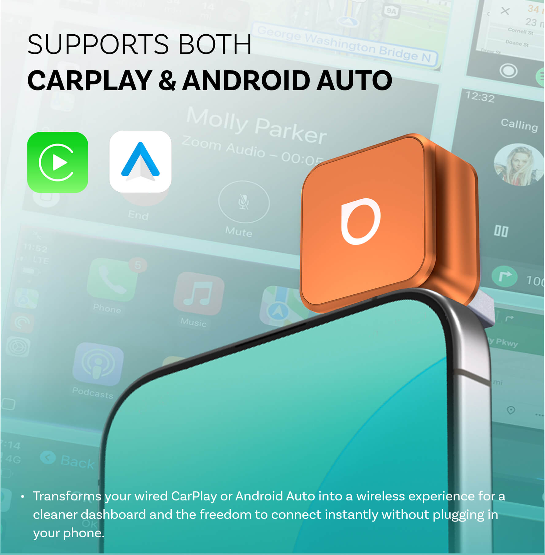 Adaptador inalámbrico Ottocast Mini 3.0 Ultra Cube para CarPlay y Android Auto